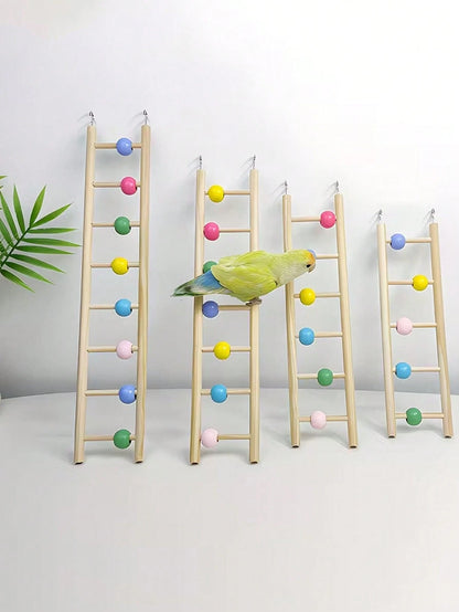 1pc Colorful Wooden Bead Parrot Ladder, Parrot Climbing Hook Entertainment Ladder, Suitable For Bird Education Supplies, Pet Bird Entertainment Toy, Pet Bird Play, Rest, Bird Cage Accessories, Parrot