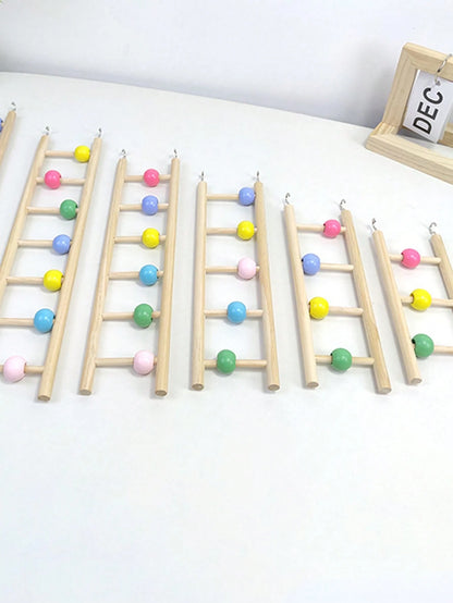 1pc Colorful Wooden Bead Parrot Ladder, Parrot Climbing Hook Entertainment Ladder, Suitable For Bird Education Supplies, Pet Bird Entertainment Toy, Pet Bird Play, Rest, Bird Cage Accessories, Parrot