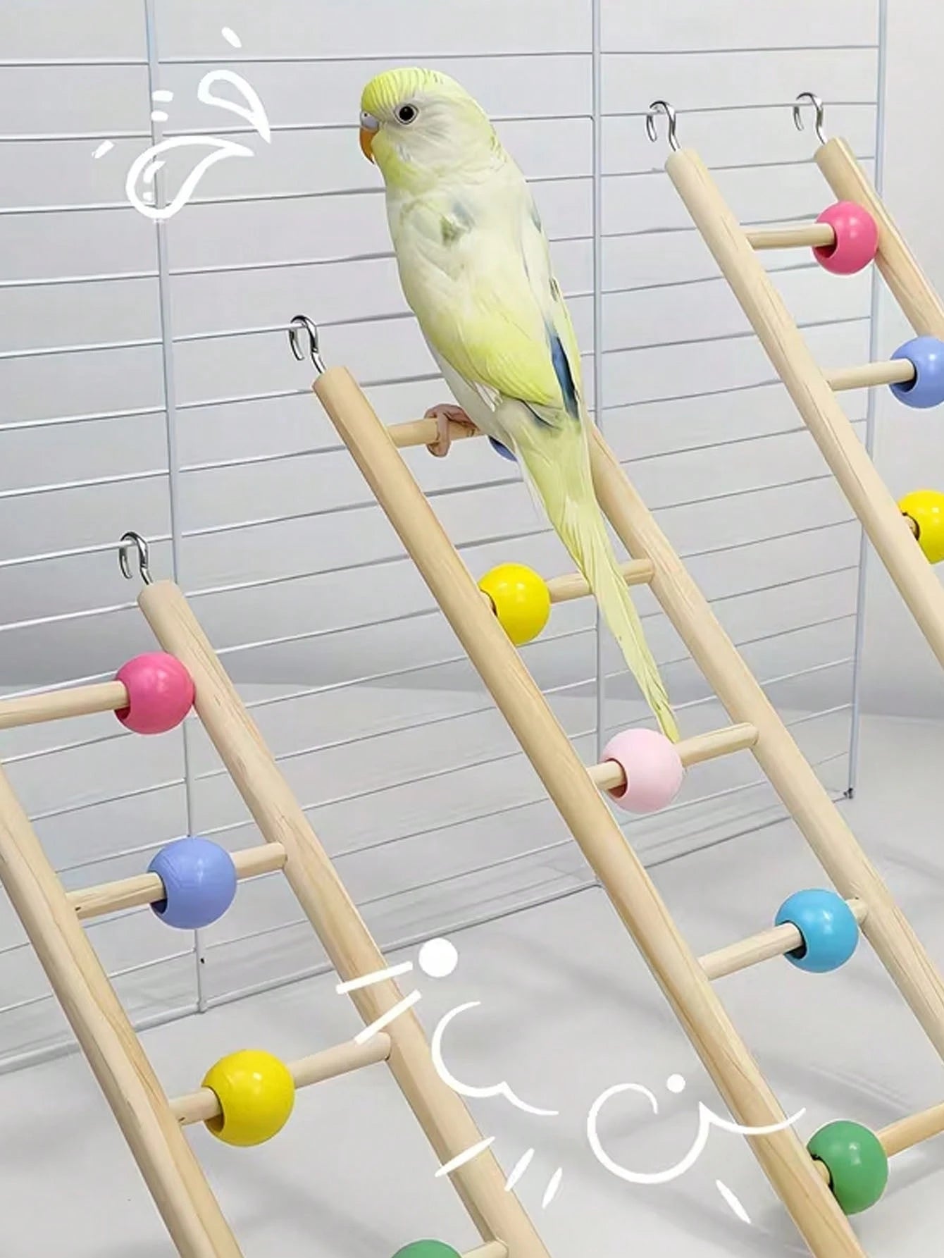 1pc Colorful Wooden Bead Parrot Ladder, Parrot Climbing Hook Entertainment Ladder, Suitable For Bird Education Supplies, Pet Bird Entertainment Toy, Pet Bird Play, Rest, Bird Cage Accessories, Parrot