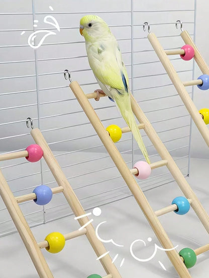 1pc Colorful Wooden Bead Parrot Ladder, Parrot Climbing Hook Entertainment Ladder, Suitable For Bird Education Supplies, Pet Bird Entertainment Toy, Pet Bird Play, Rest, Bird Cage Accessories, Parrot