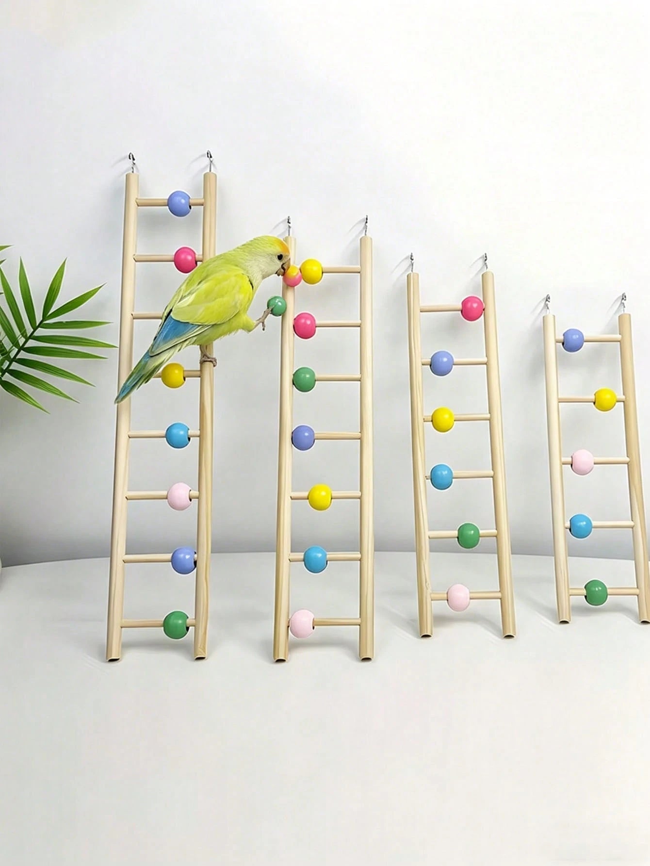1pc Colorful Wooden Bead Parrot Ladder, Parrot Climbing Hook Entertainment Ladder, Suitable For Bird Education Supplies, Pet Bird Entertainment Toy, Pet Bird Play, Rest, Bird Cage Accessories, Parrot