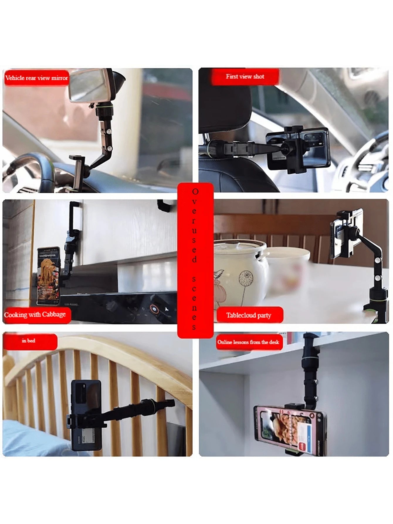 1pc Convenient Installation Non-Blocking Rearview Mirror Car Phone Holder, Backseat Video Shooting, Kitchen Desk Phone Stand Compatible With IPhone, Android Phone, Gift For Birthday, Family, Friends C