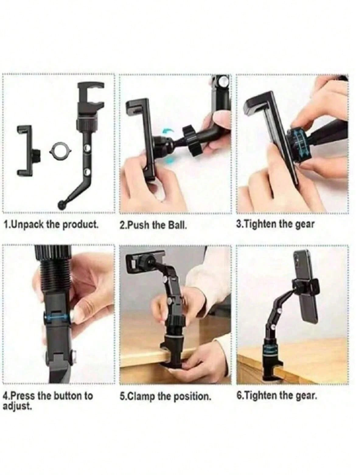 1pc Convenient Installation Non-Blocking Rearview Mirror Car Phone Holder, Backseat Video Shooting, Kitchen Desk Phone Stand Compatible With IPhone, Android Phone, Gift For Birthday, Family, Friends C