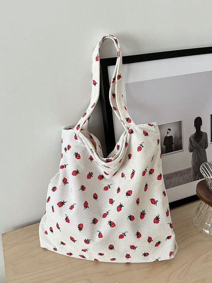 1pc Corduroy Tote Bag, Slouchy Large Capacity Handbag, Vintage Striped Corduroy Fabric, Minimalist Casual Aesthetic, Versatile Bag Suitable For Women Students And Commuters (Due To Lighting And Angle