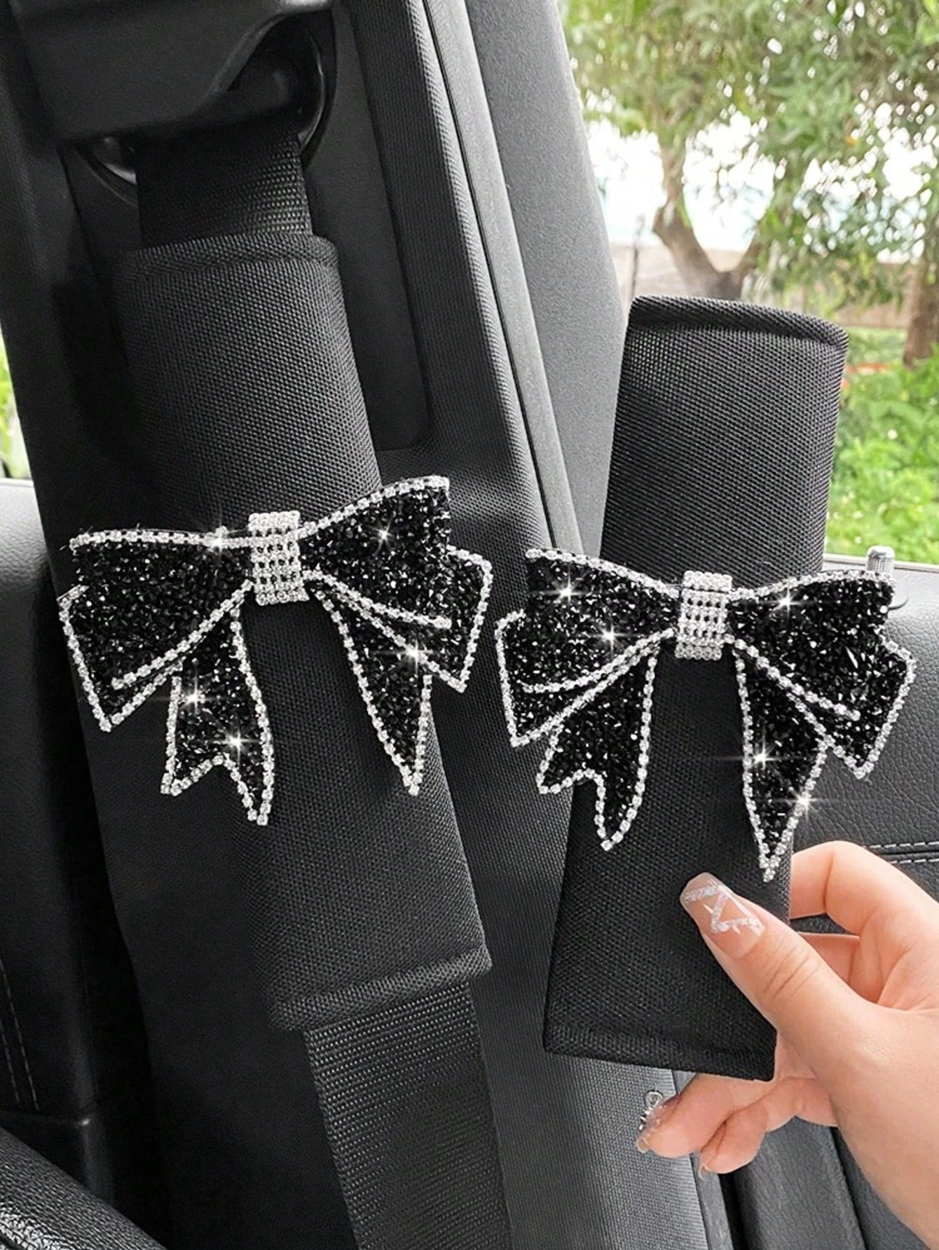 1pc Creative Bowknot Rhinestone Decor Car Seat Belt Cover, Safety Belt Protector To Prevent Chafing, Car Interior Accessory