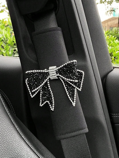 1pc Creative Bowknot Rhinestone Decor Car Seat Belt Cover, Safety Belt Protector To Prevent Chafing, Car Interior Accessory