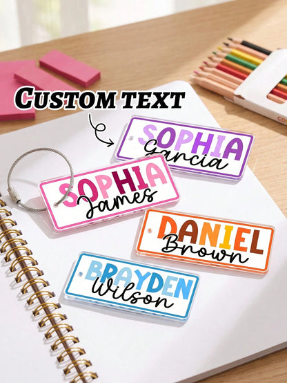 1pc Custom Kids Name Tag Acrylic Keychain,Personalized Colorful Luggage Name Label,Backpack Identifier,School Camp Name Tag For Boys Girls Travel Bag