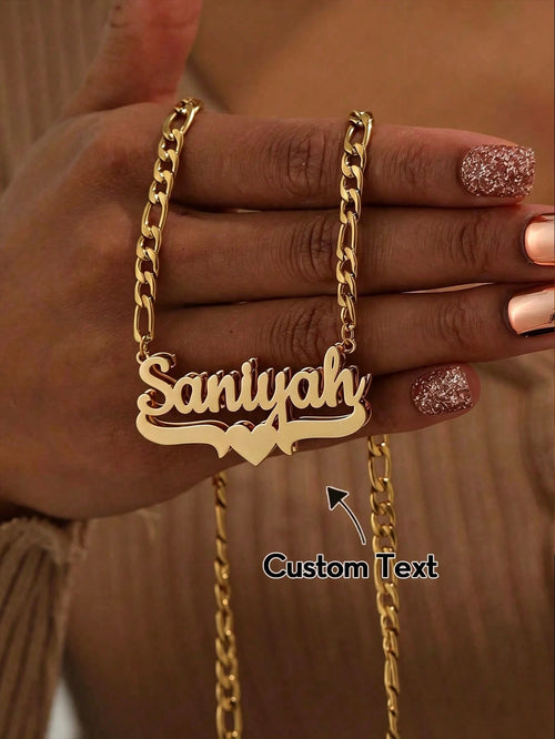 1pc Customized 3D Double Layer Handwritten Name Necklace, Heart Scroll Base, Dual-Tone Gold & Silver Stainless Steel Cuban Chain, Personalized Women's Jewelry Gift