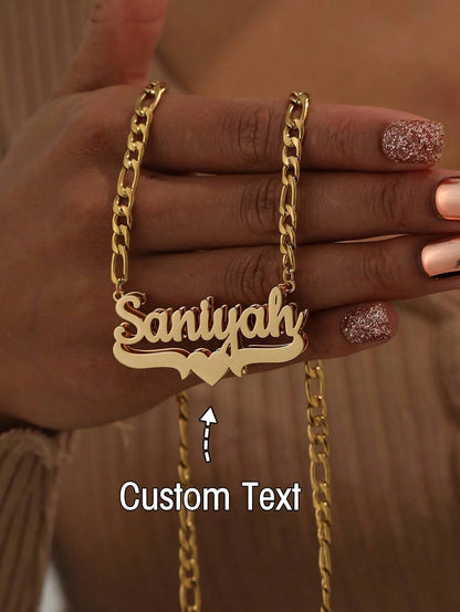 1pc Customized 3D Double Layer Handwritten Name Necklace, Heart Scroll Base, Dual-Tone Gold & Silver Stainless Steel Cuban Chain, Personalized Women's Jewelry Gift
