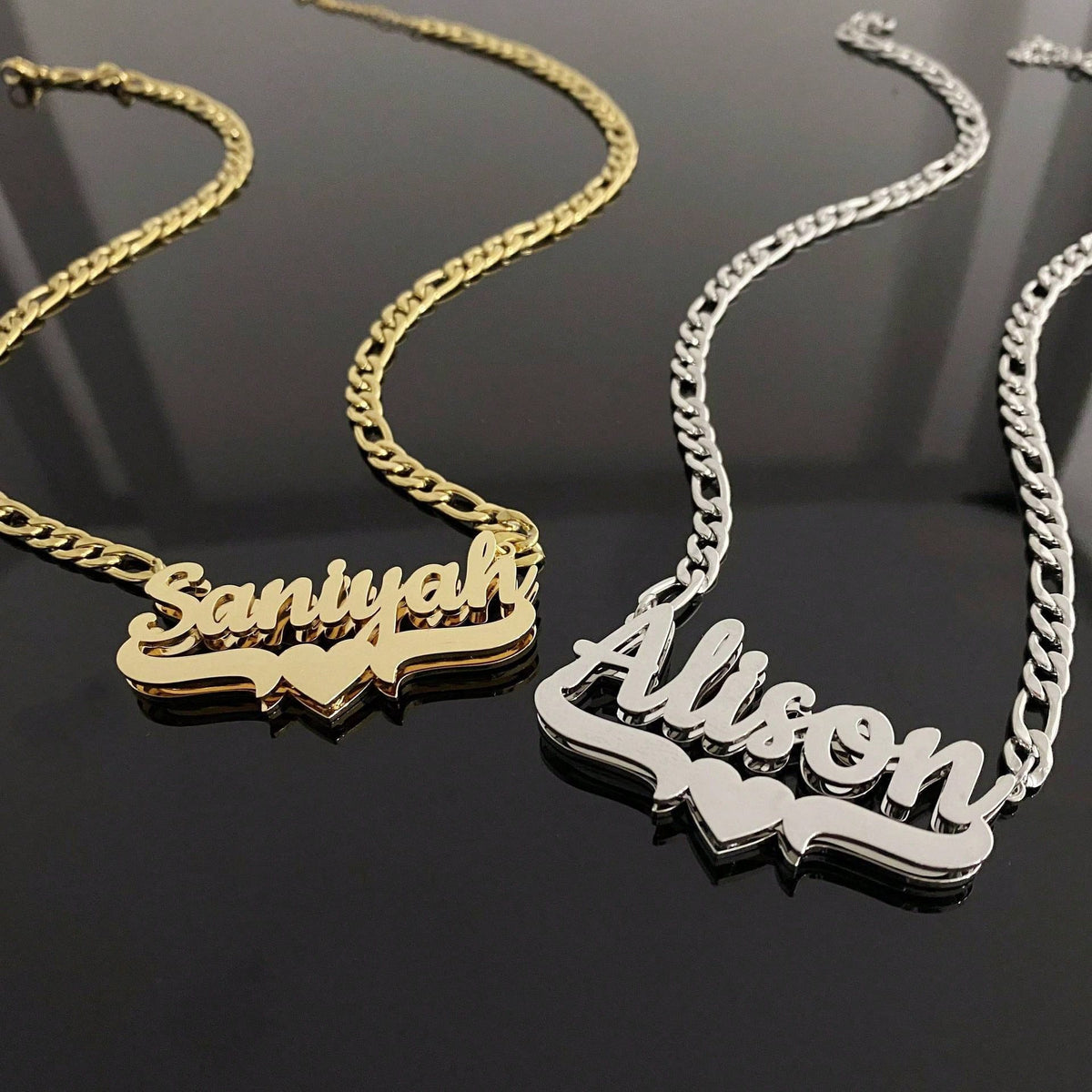 1pc Customized 3D Double Layer Handwritten Name Necklace, Heart Scroll Base, Dual-Tone Gold & Silver Stainless Steel Cuban Chain, Personalized Women's Jewelry Gift
