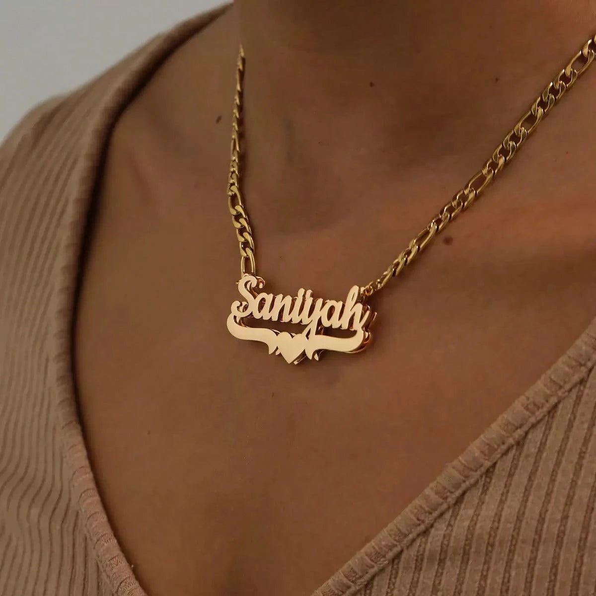 1pc Customized 3D Double Layer Handwritten Name Necklace, Heart Scroll Base, Dual-Tone Gold & Silver Stainless Steel Cuban Chain, Personalized Women's Jewelry Gift
