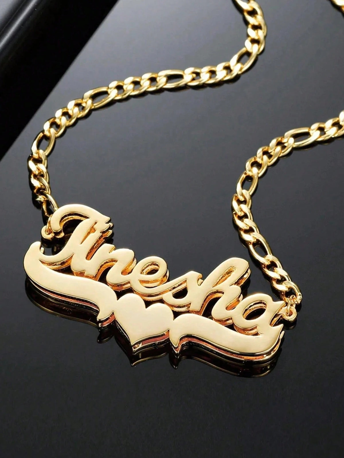 1pc Customized 3D Double Layer Handwritten Name Necklace, Heart Scroll Base, Dual-Tone Gold & Silver Stainless Steel Cuban Chain, Personalized Women's Jewelry Gift