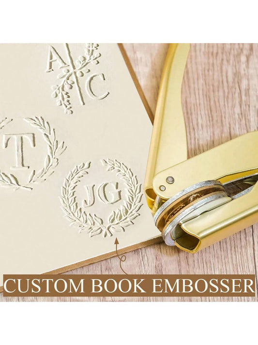 1pc Customized DIY Gold Handmade Embossing Stamp- Book And Paper Embosser, Customized Pattern Embosser, Suitable For Wedding Invitations, Cards, Books, Envelopes, Napkins, Etc., Ornamental, Reusable