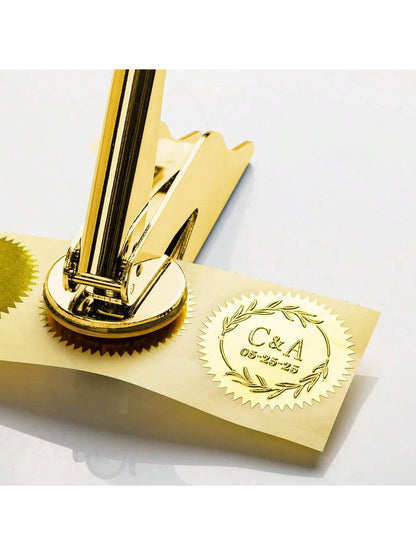 1pc Customized DIY Gold Handmade Embossing Stamp- Book And Paper Embosser, Customized Pattern Embosser, Suitable For Wedding Invitations, Cards, Books, Envelopes, Napkins, Etc., Ornamental, Reusable
