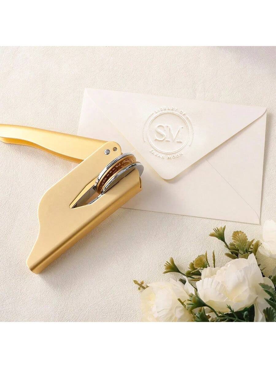 1pc Customized DIY Gold Handmade Embossing Stamp- Book And Paper Embosser, Customized Pattern Embosser, Suitable For Wedding Invitations, Cards, Books, Envelopes, Napkins, Etc., Ornamental, Reusable