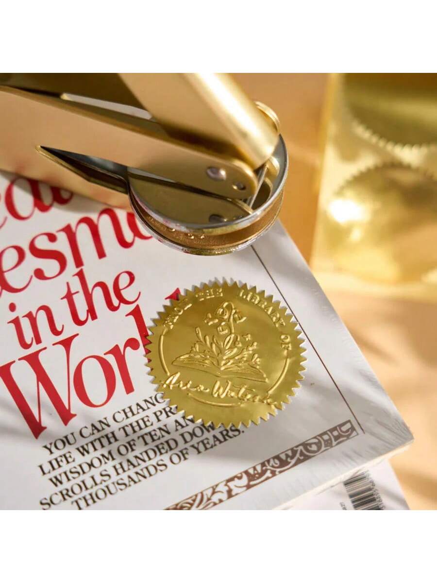 1pc Customized DIY Gold Handmade Embossing Stamp- Book And Paper Embosser, Customized Pattern Embosser, Suitable For Wedding Invitations, Cards, Books, Envelopes, Napkins, Etc., Ornamental, Reusable