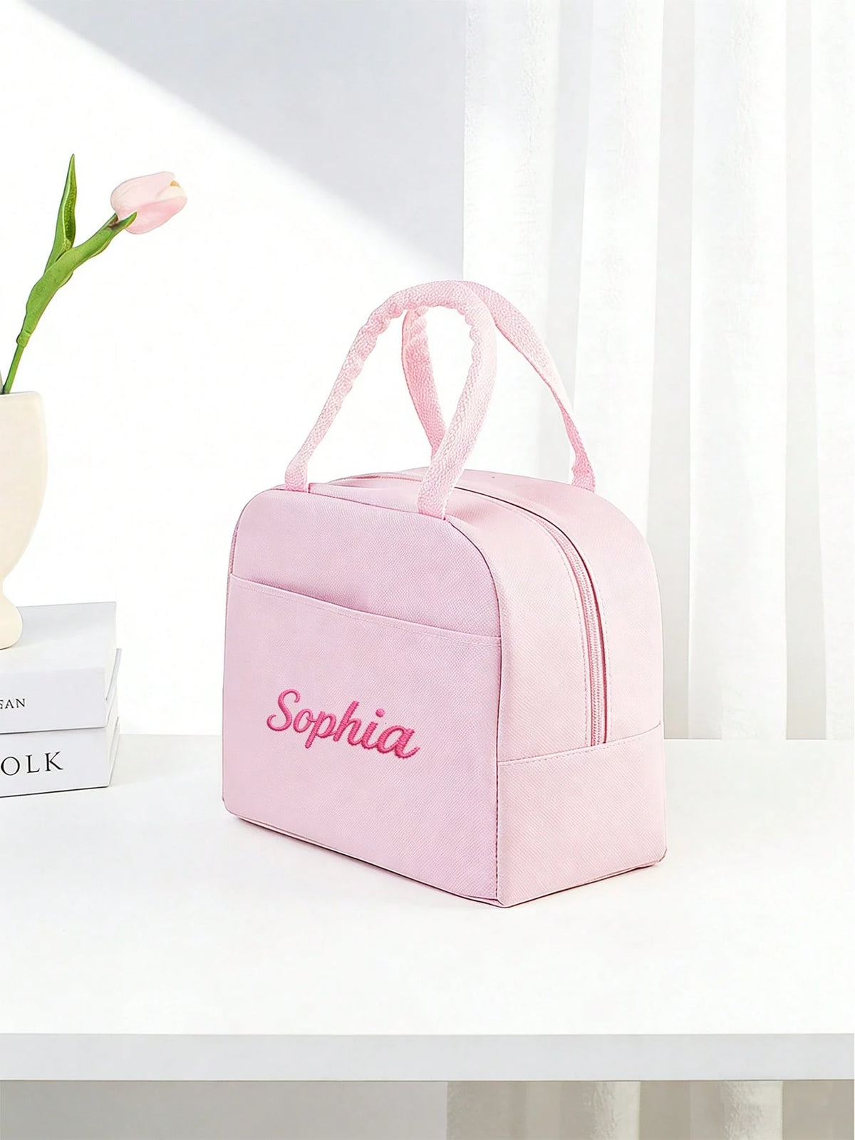 1pc Customized Embroidered Lunch Bag, Suitable For Students, Middle/High School/College And Office Workers. Suitable For Campus, Workplace, Business Events, Commuting, Outdoor Activities, Travel And G