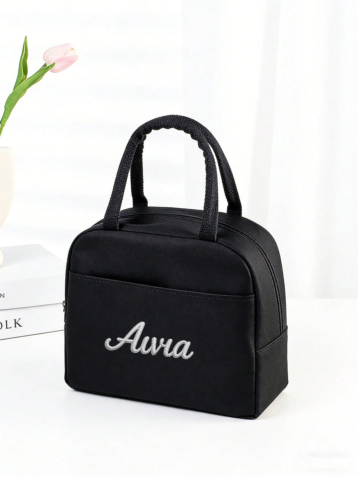 1pc Customized Embroidered Lunch Bag, Suitable For Students, Middle/High School/College And Office Workers. Suitable For Campus, Workplace, Business Events, Commuting, Outdoor Activities, Travel And G