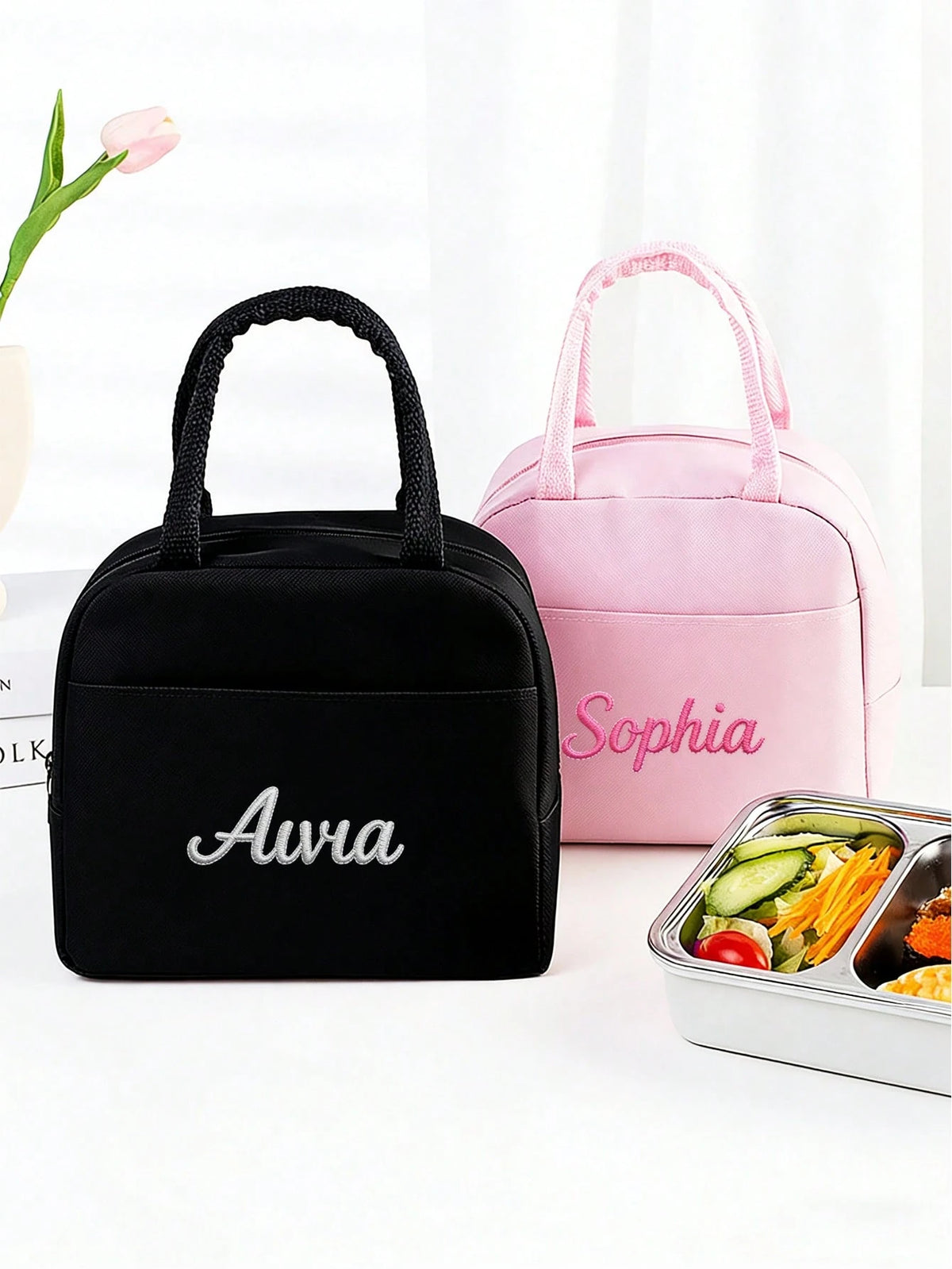 1pc Customized Embroidered Lunch Bag, Suitable For Students, Middle/High School/College And Office Workers. Suitable For Campus, Workplace, Business Events, Commuting, Outdoor Activities, Travel And G
