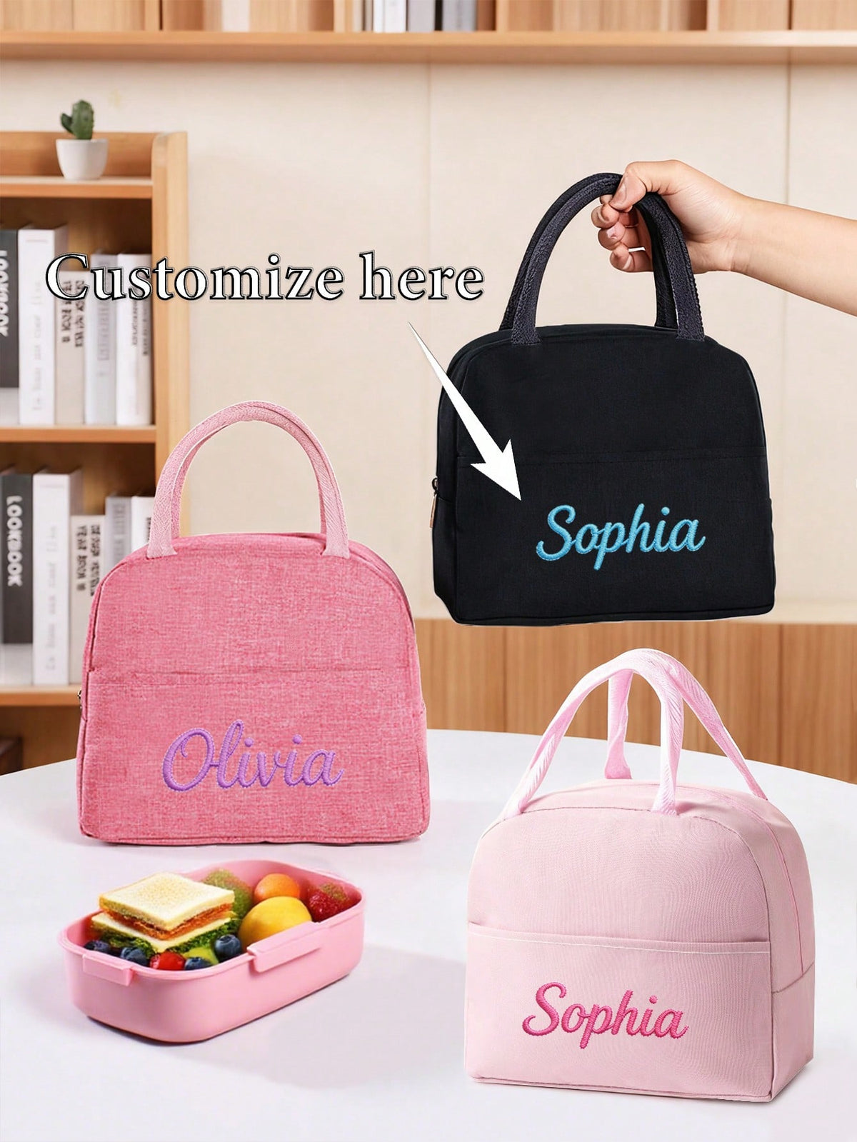 1pc Customized Embroidered Lunch Bag, Suitable For Students, Middle/High School/College And Office Workers. Suitable For Campus, Workplace, Business Events, Commuting, Outdoor Activities, Travel And G