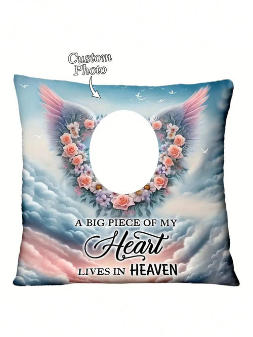 1pc Customized Photo Personalized Family Memorial Pillow Cover, Creative Throw Pillow Cushion Cover, Unique Gifts For Boyfriend Girlfriend Dad Mom, For Sofa Bed Car Bedroom Living Room, Christmas Atmo