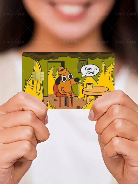 1pc Cute Puppy Credit Card Sticker Protective Skin, "THIS IS FINE" Adorable Pet Party PVC Material Anti-Fingerprint Durable Scratch-Resistant Wear-Resistant, Suitable For Men, Women, Couples, Small Ch