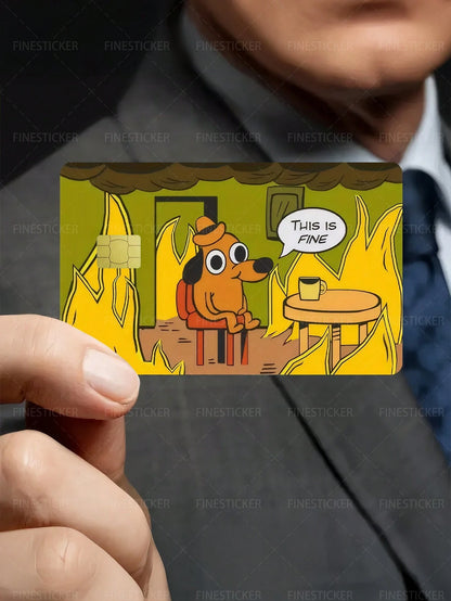 1pc Cute Puppy Credit Card Sticker Protective Skin, "THIS IS FINE" Adorable Pet Party PVC Material Anti-Fingerprint Durable Scratch-Resistant Wear-Resistant, Suitable For Men, Women, Couples, Small Ch