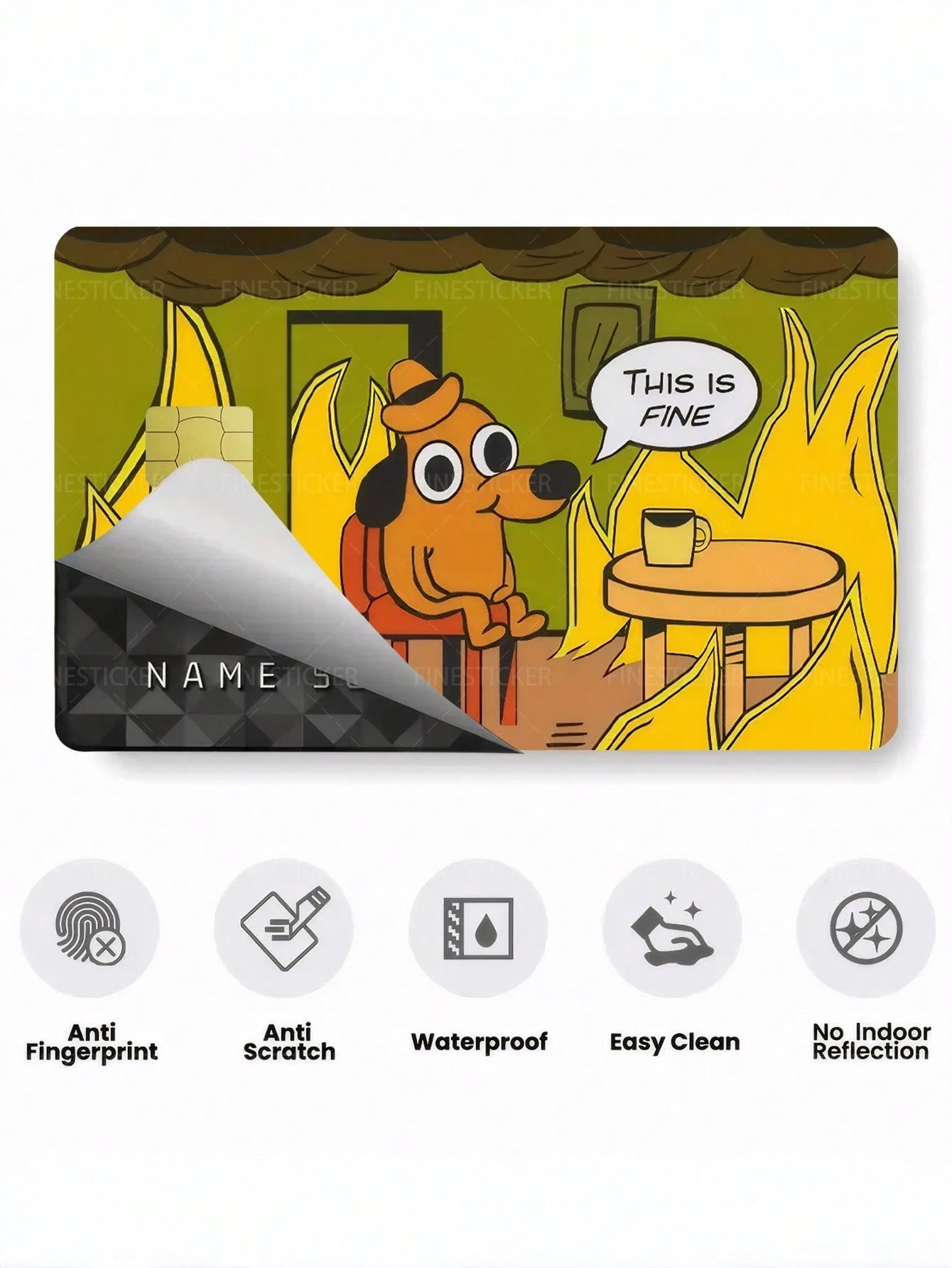 1pc Cute Puppy Credit Card Sticker Protective Skin, "THIS IS FINE" Adorable Pet Party PVC Material Anti-Fingerprint Durable Scratch-Resistant Wear-Resistant, Suitable For Men, Women, Couples, Small Ch