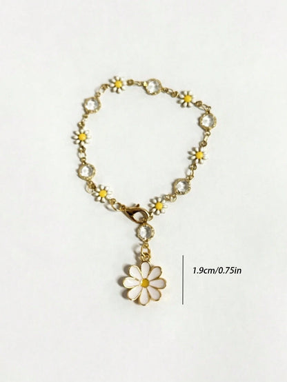 1pc Daisy Flower Car Steering Wheel Decor Chain, Fresh Floral Car Interior Hanging Ornament Accessory For Women