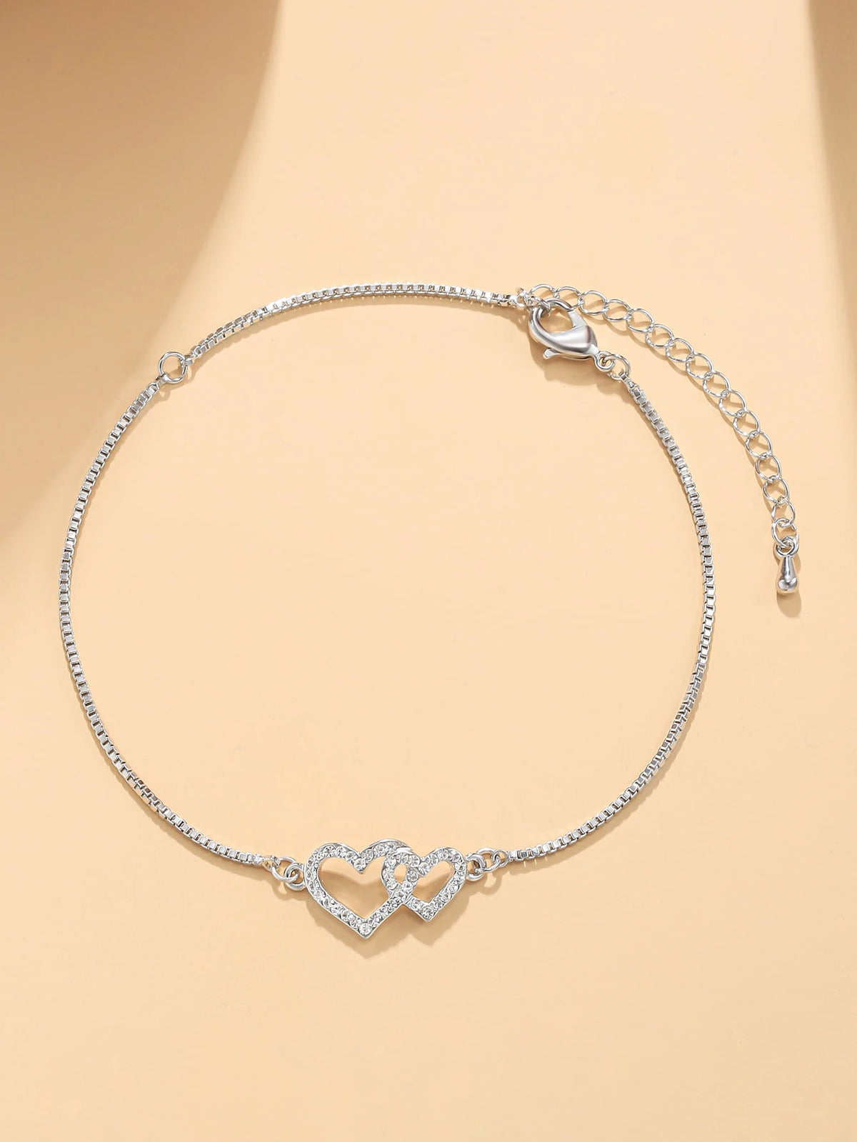 1pc Delicate Zirconia Double Heart Anklet, Suitable For Women To Wear On Vacation, Beach And Daily Occasions