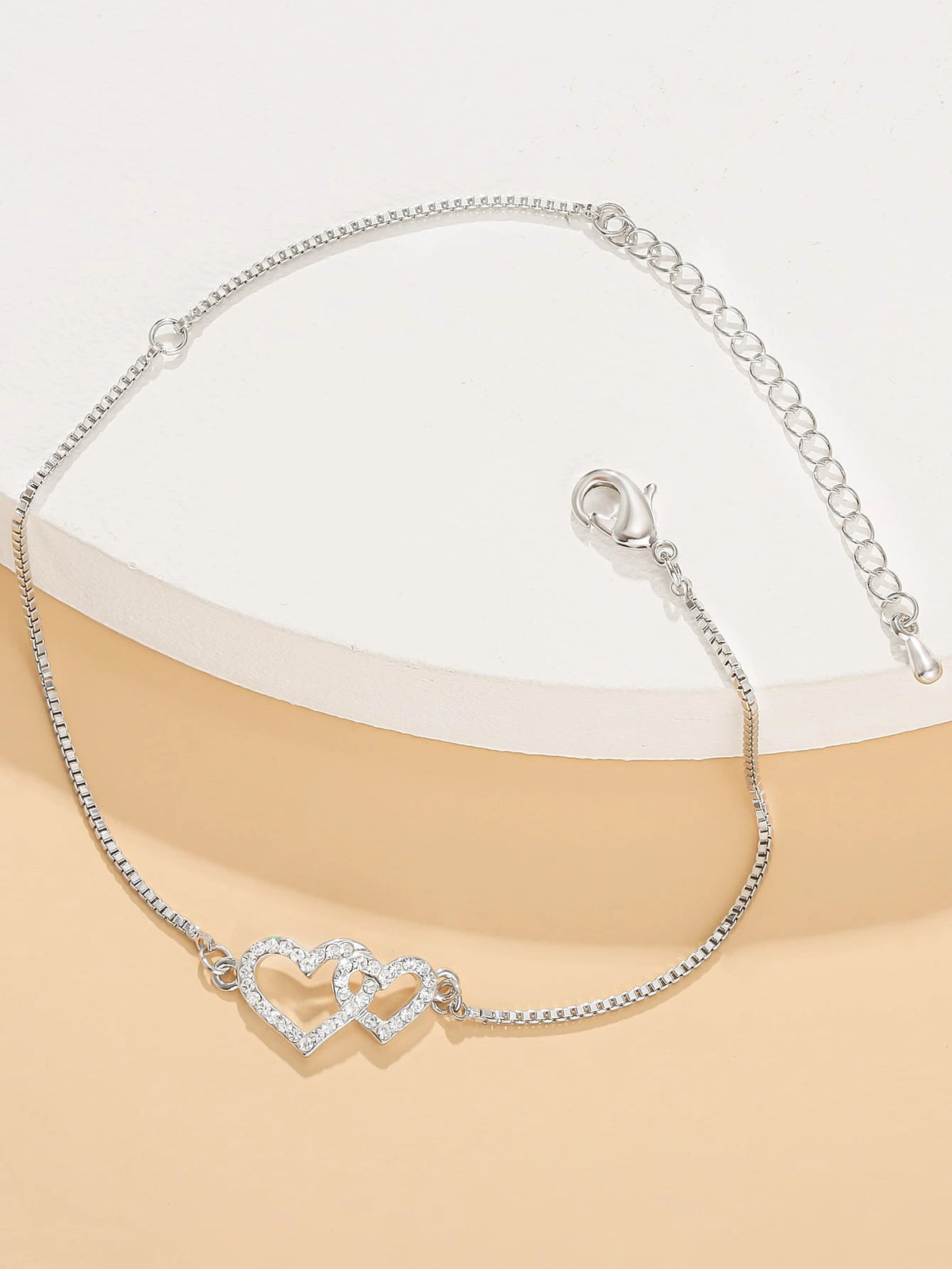 1pc Delicate Zirconia Double Heart Anklet, Suitable For Women To Wear On Vacation, Beach And Daily Occasions