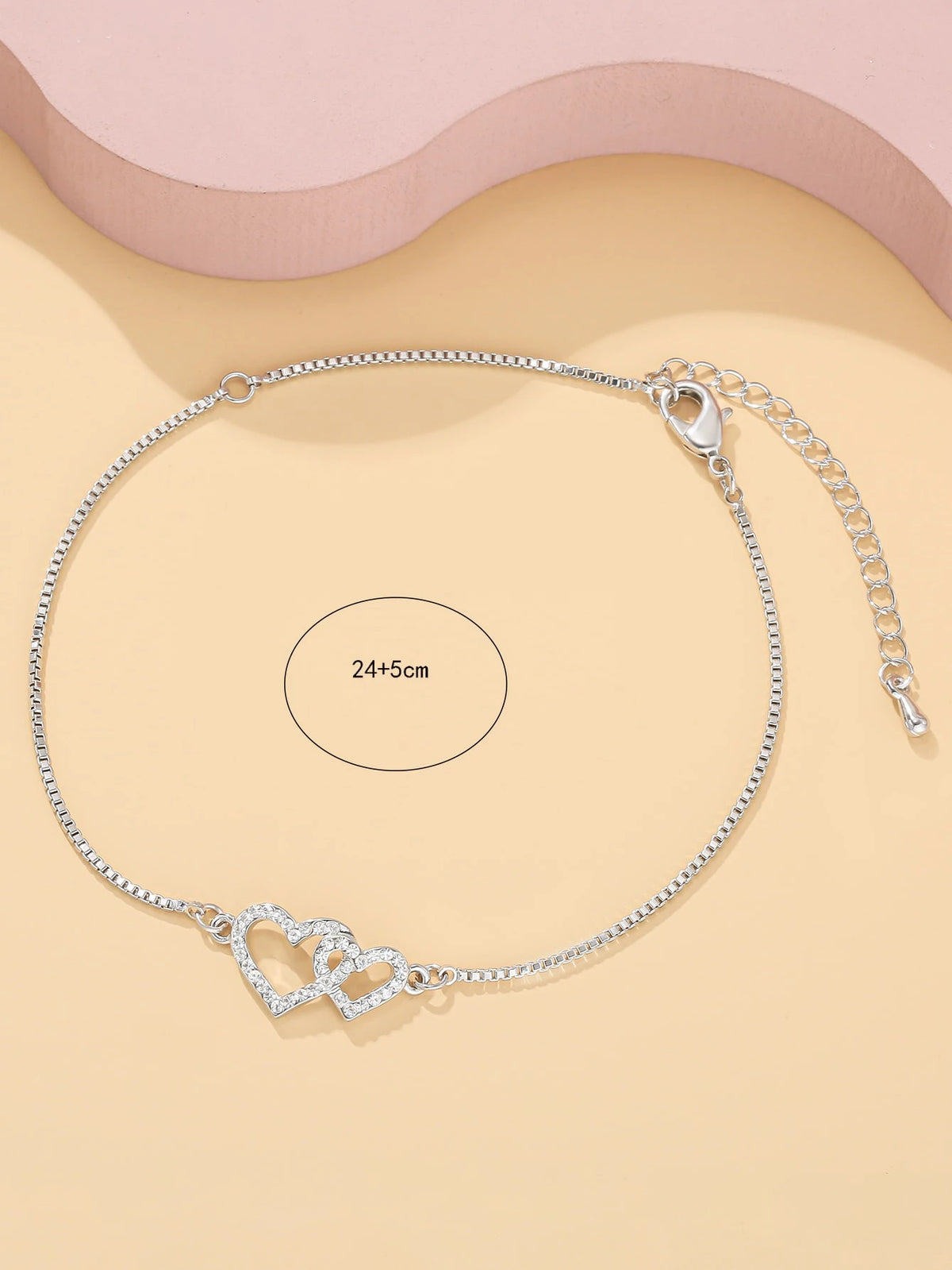 1pc Delicate Zirconia Double Heart Anklet, Suitable For Women To Wear On Vacation, Beach And Daily Occasions