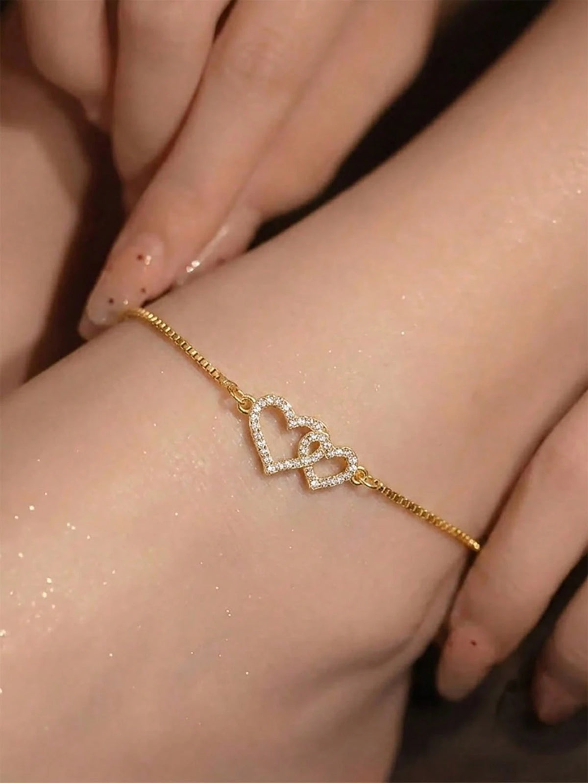 1pc Delicate Zirconia Double Heart Anklet, Suitable For Women To Wear On Vacation, Beach And Daily Occasions