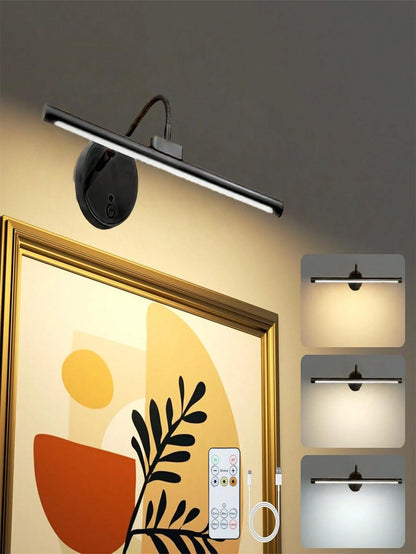 1pc Dimmable Rechargeable Picture Light With Remote, Wall Light With Timer & Memory, 3 Colour Temps, LED Display Lamp For Dartboard Pictures Frame Gallery(1800mAh)