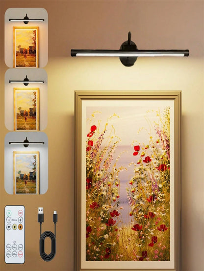 1pc Dimmable Rechargeable Picture Light With Remote, Wall Light With Timer & Memory, 3 Colour Temps, LED Display Lamp For Dartboard Pictures Frame Gallery(1800mAh)
