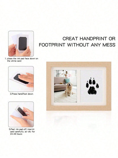 1pc DIY Pet Paw Print Photo Frame, Dog, Cat & Pet Paw Print Memorial Set, Photo Frame Keepsake Paw Print Clay Mold, Pet Paw Print Pattern Memorial Set, Memorial Photo Frame Gift For Pet Lovers