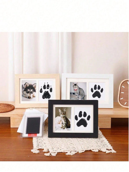 1pc DIY Pet Paw Print Photo Frame, Dog, Cat & Pet Paw Print Memorial Set, Photo Frame Keepsake Paw Print Clay Mold, Pet Paw Print Pattern Memorial Set, Memorial Photo Frame Gift For Pet Lovers