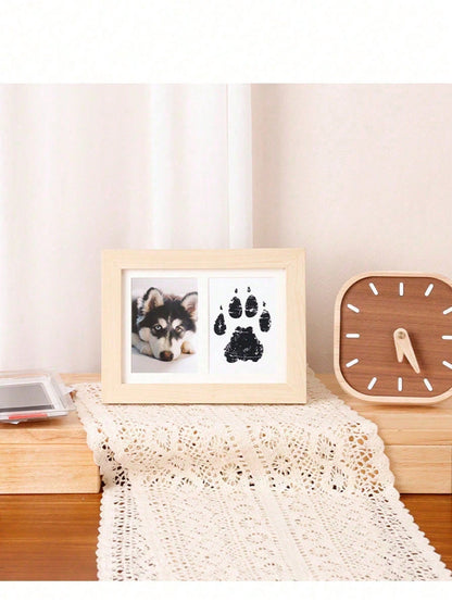 1pc DIY Pet Paw Print Photo Frame, Dog, Cat & Pet Paw Print Memorial Set, Photo Frame Keepsake Paw Print Clay Mold, Pet Paw Print Pattern Memorial Set, Memorial Photo Frame Gift For Pet Lovers