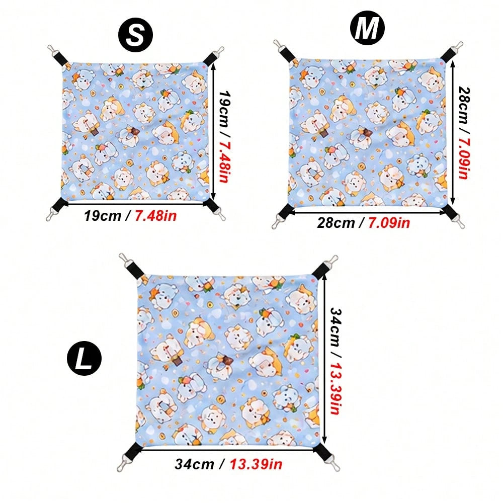 1pc Double Layer Cartoon Print Hanging Pet Hammock Bird Sleeping Pad, Breathable Bird Resting Nest, With 4 Metal Hooks, Double Layer Pet Hideout Shelter, Suitable For Parrots, Guinea Pigs, Sugar Glide