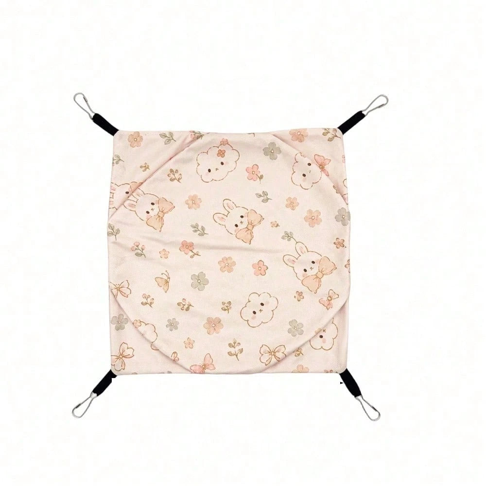 1pc Double Layer Cartoon Print Hanging Pet Hammock Bird Sleeping Pad, Breathable Bird Resting Nest, With 4 Metal Hooks, Double Layer Pet Hideout Shelter, Suitable For Parrots, Guinea Pigs, Sugar Glide
