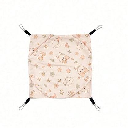 1pc Double Layer Cartoon Print Hanging Pet Hammock Bird Sleeping Pad, Breathable Bird Resting Nest, With 4 Metal Hooks, Double Layer Pet Hideout Shelter, Suitable For Parrots, Guinea Pigs, Sugar Glide