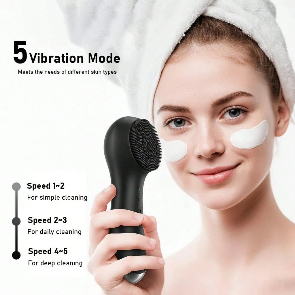 1pc Electric Silicone Facial Cleansing Brush, Portable Waterproof Rechargeable Face Brush With 5 Cleaning Modes, Electric Deep Pore Cleaner For Men & Women, Blackhead & Exfoliating Removal