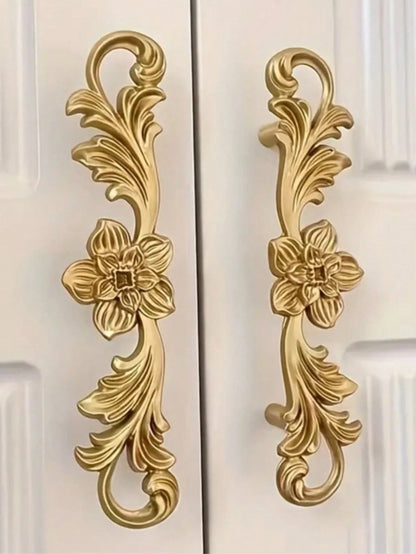 1pc Elegant Brass Cabinet Handle- Vintage European Neoclassical Style, Polished Finish With Floral Pattern, Includes Mounting Hardware, Perfect For Wardrobe Doors, Luxury Home Decor| Magnificent Cab