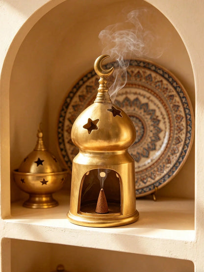 1pc Elegant White Candle Holder, Decorated With Gold Crescent Moon And Hollow Star Design, Ideal Home Decor For Living Room, Bedroom Or Coffee Table, Also A Perfect Gift And Decoration