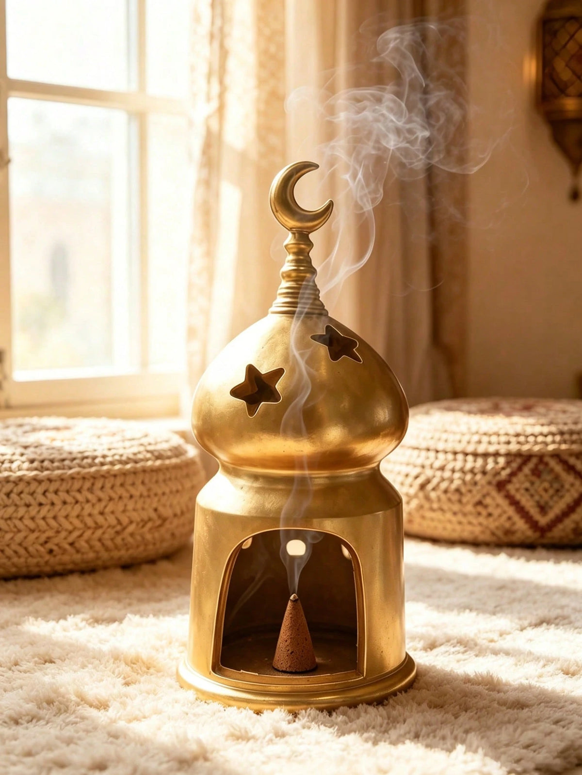 1pc Elegant White Candle Holder, Decorated With Gold Crescent Moon And Hollow Star Design, Ideal Home Decor For Living Room, Bedroom Or Coffee Table, Also A Perfect Gift And Decoration