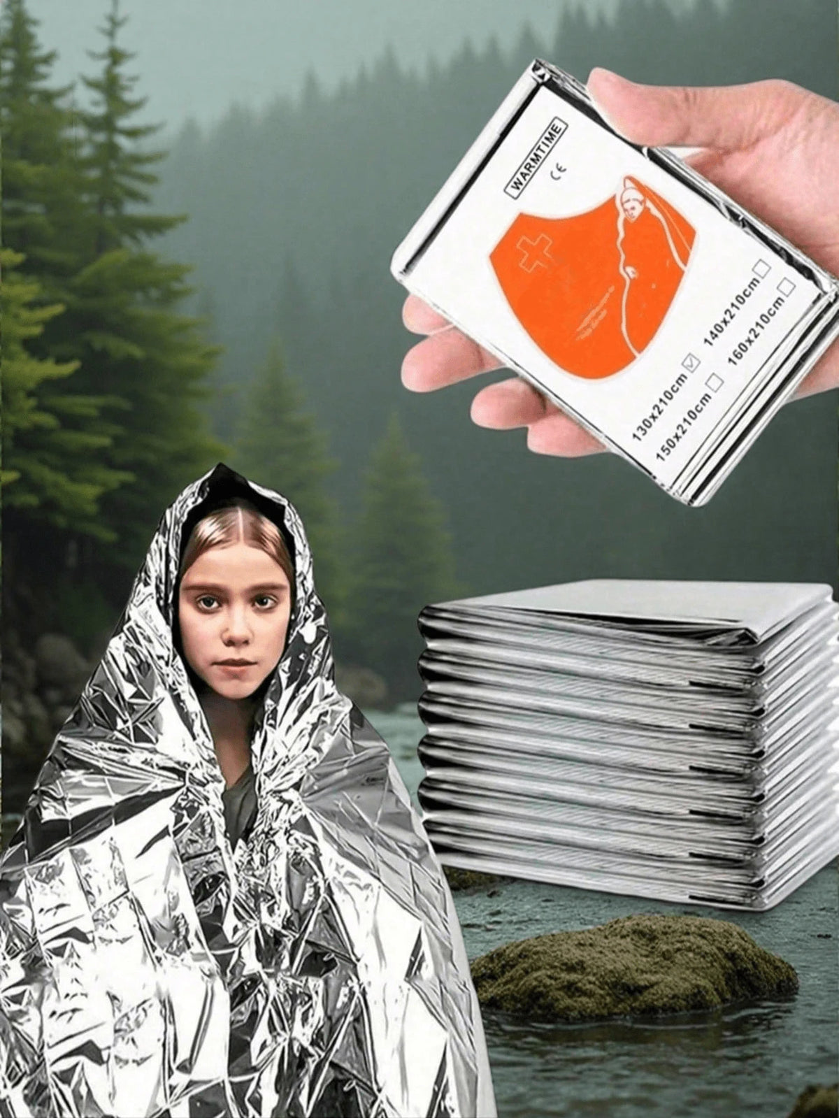 1pc Emergency Thermal Blanket, Double-Sided Insulation Rain Poncho, Heat-Reflecting Survival Blanket, Outdoor Camping Gear, Camping Equipment, Camping Essentials