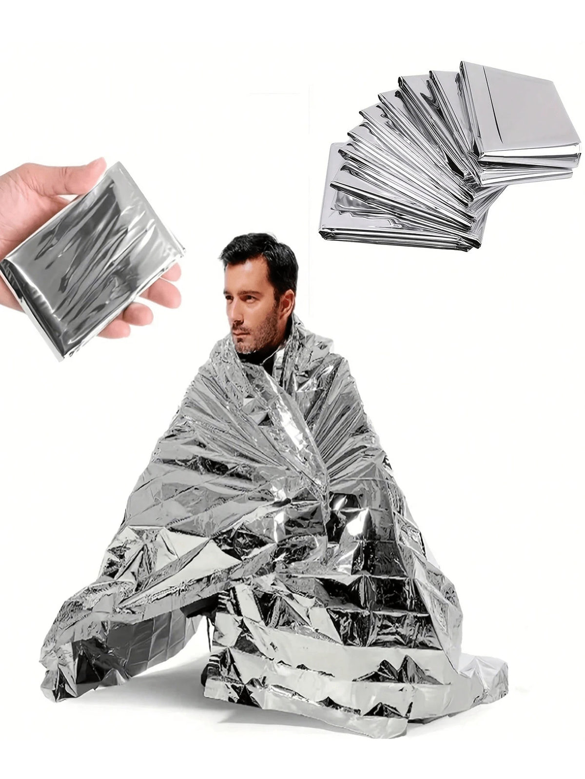 1pc Emergency Thermal Blanket, Double-Sided Insulation Rain Poncho, Heat-Reflecting Survival Blanket, Outdoor Camping Gear, Camping Equipment, Camping Essentials