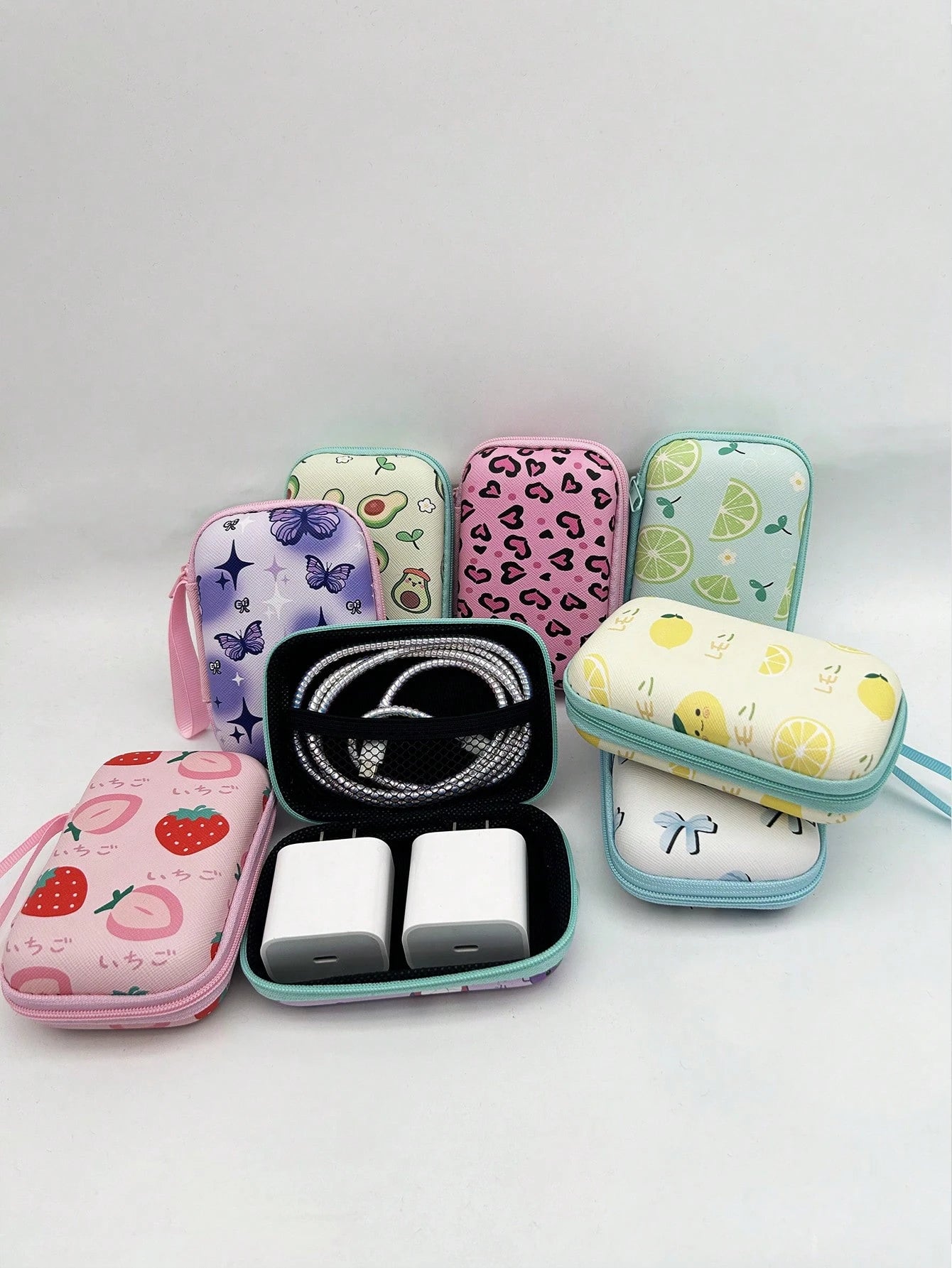 1pc EVA Material Cute Fruit Pattern Zipper Earphone Case, Interesting Design Charger Storage Box, Suitable For AirPods, Bluetooth Headphones, Cables, USB Drives And Other Small Electronics, Anti-Drop