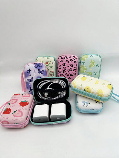1pc EVA Material Cute Fruit Pattern Zipper Earphone Case, Interesting Design Charger Storage Box, Suitable For AirPods, Bluetooth Headphones, Cables, USB Drives And Other Small Electronics, Anti-Drop