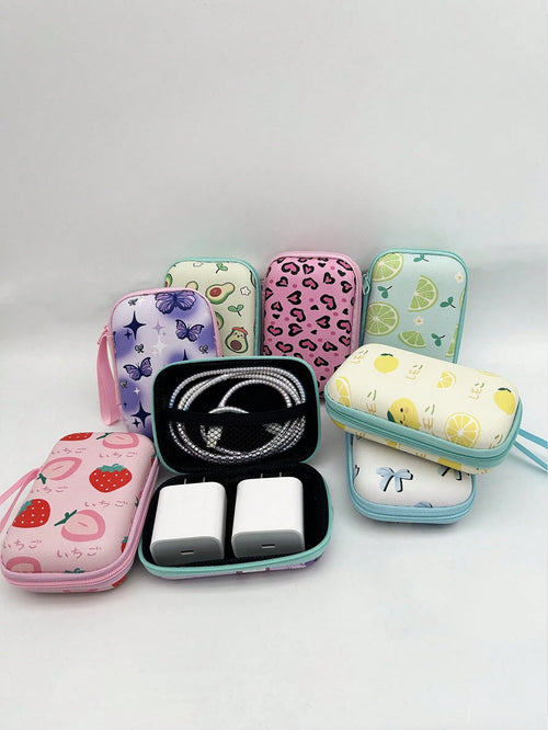 1pc EVA Material Cute Fruit Pattern Zipper Earphone Case, Interesting Design Charger Storage Box, Suitable For AirPods, Bluetooth Headphones, Cables, USB Drives And Other Small Electronics, Anti-Drop
